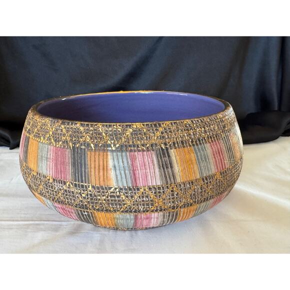 ITALIAN ART POTTERY LARGE BOWL ALDO LONDI BITOSSI "SETA" CERAMIC ITALY MCM GOLD - Picture 1 of 12